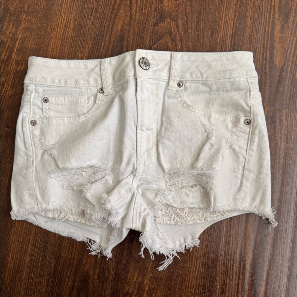American Eagle Outfitters White Distressed Denim Jean Shorts